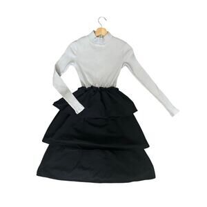 UDEL NEW YORK Mock Neck Ribbed Ruffle Dress SIZE EXTRA SMALL Frilly Modest